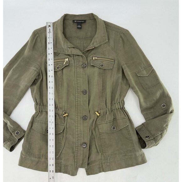 INC International Concepts Green 100% Linen Military Style Jacket Sz M Preppy - Picture 8 of 10